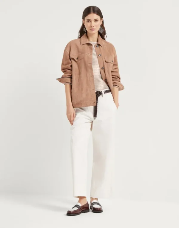 Cotton and linen cover cropped chino trousers with monili