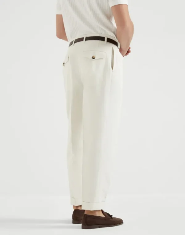 Cotton and linen gabardine tailor fit trousers with double pleats