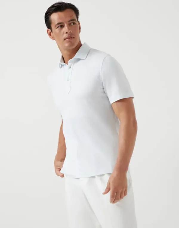 Cotton and linen piqué polo with shirt-style collar