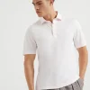 Cotton and linen piqué polo with shirt-style collar