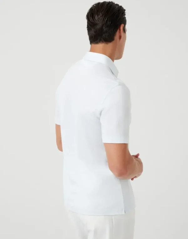 Cotton and linen piqué polo with shirt-style collar