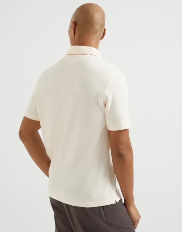 Cotton and linen piqué polo with shirt-style collar