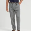 Cotton and linen Prince of Wales leisure fit trousers with pleat