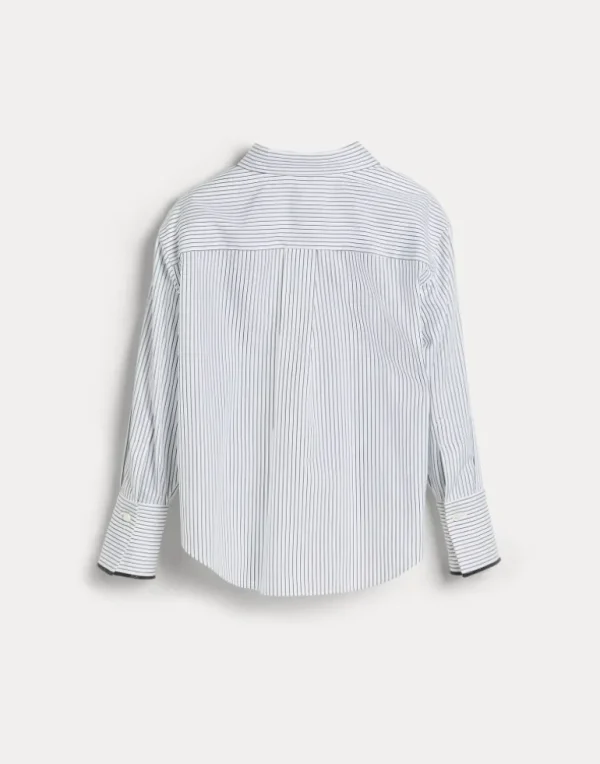 Cotton and silk chalk stripe poplin shirt with monili