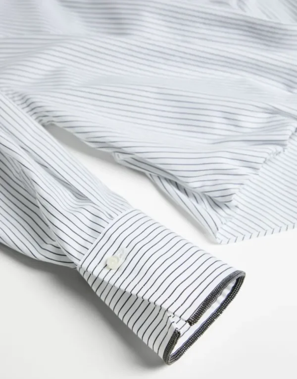 Cotton and silk chalk stripe poplin shirt with monili