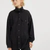 Cotton and silk interlock overshirt with shiny tab