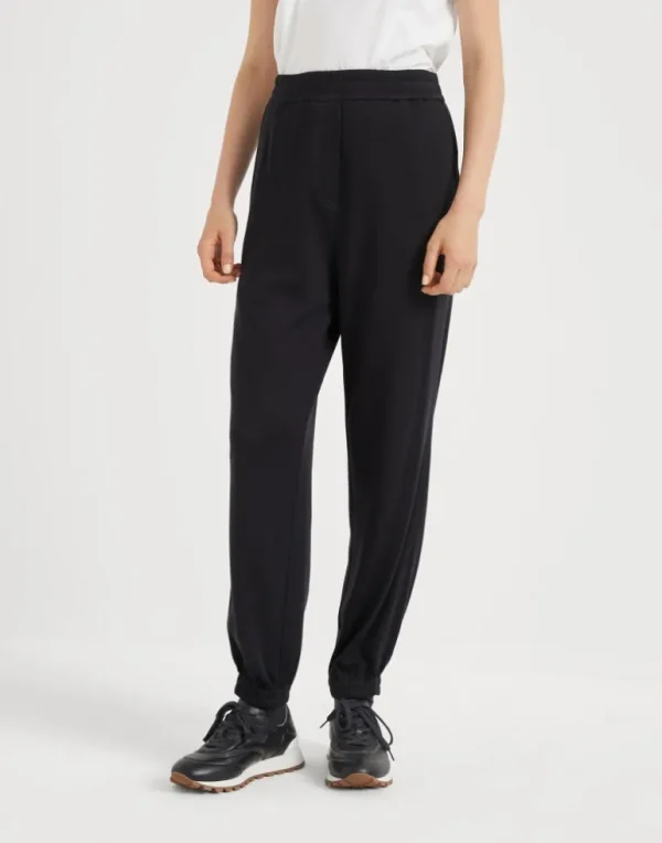 Cotton and silk interlock track trousers with shiny tab