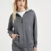 Cotton and silk interlock hooded sweatshirt with precious zipper pull