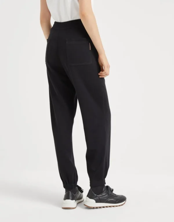 Cotton and silk interlock track trousers with shiny tab