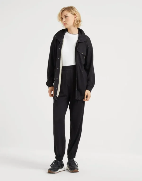 Cotton and silk interlock track trousers with shiny tab