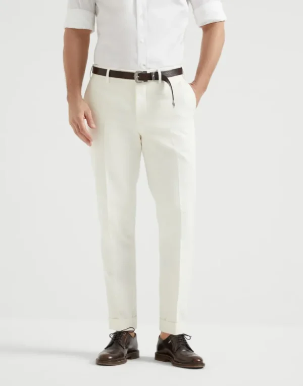 Cotton and virgin wool gabardine Italian fit trousers