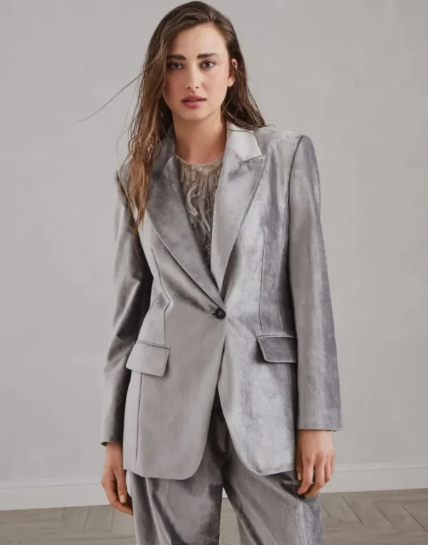 Cotton and viscose sleek velvet blazer with monili