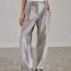 Cotton and viscose sleek velvet loose straight trousers with monili