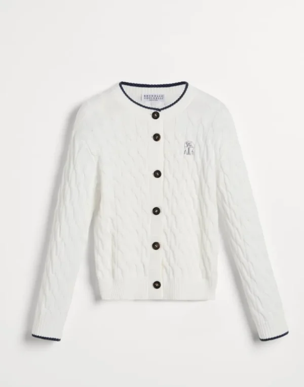 Cotton cable knit cardigan with logo