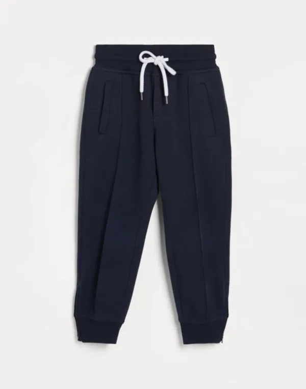 Cotton, cashmere and silk French terry double cloth trousers with Crête detail and zipper cuffs