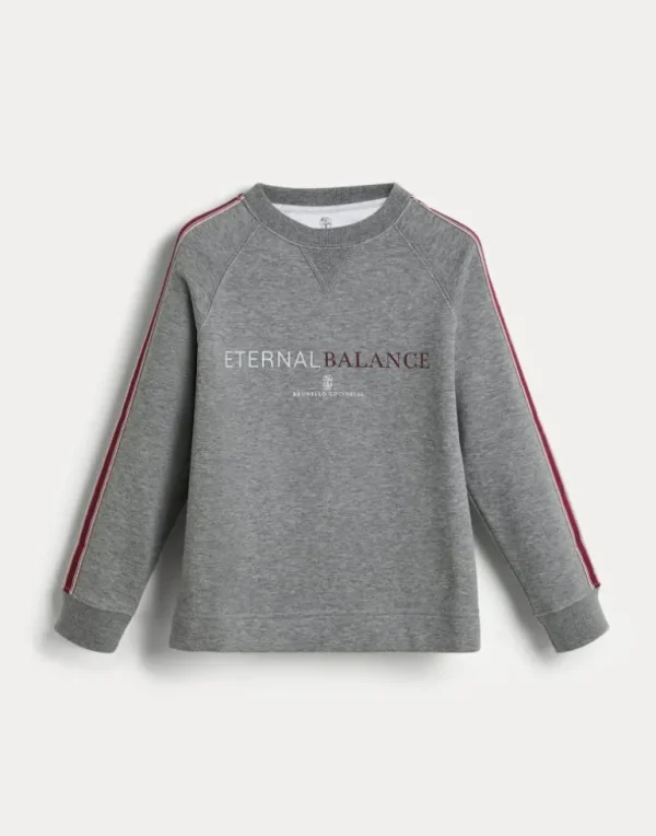 Cotton, cashmere and silk French terry double cloth sweatshirt with grosgrain inserts and print