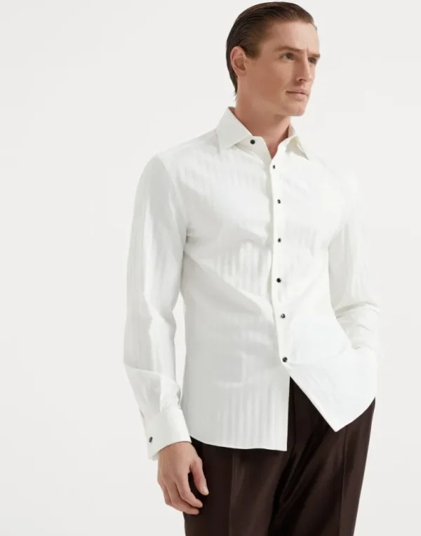 Cotton chevron slim fit tuxedo shirt with spread collar