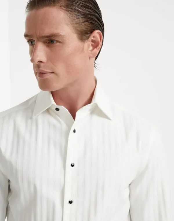 Cotton chevron slim fit tuxedo shirt with spread collar