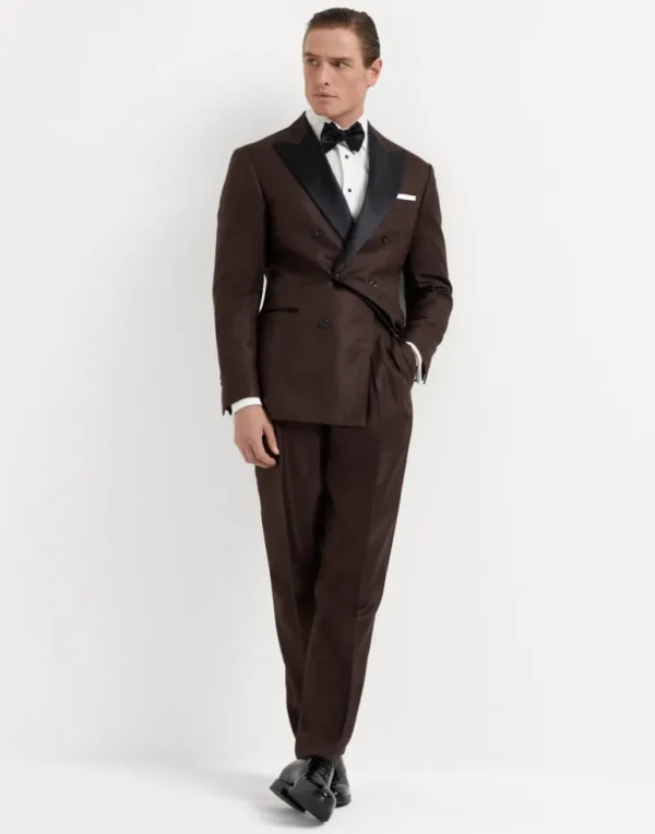 Cotton chevron slim fit tuxedo shirt with spread collar