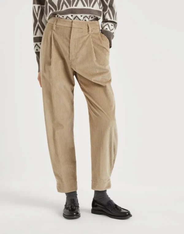 Cotton corduroy baggy sartorial trousers with monili