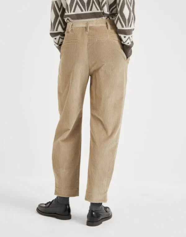 Cotton corduroy baggy sartorial trousers with monili