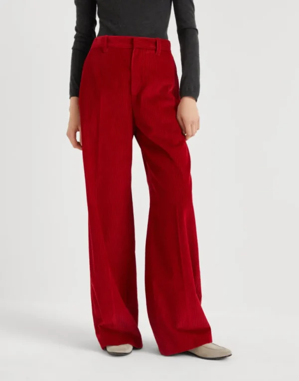 Cotton corduroy loose trousers with monili