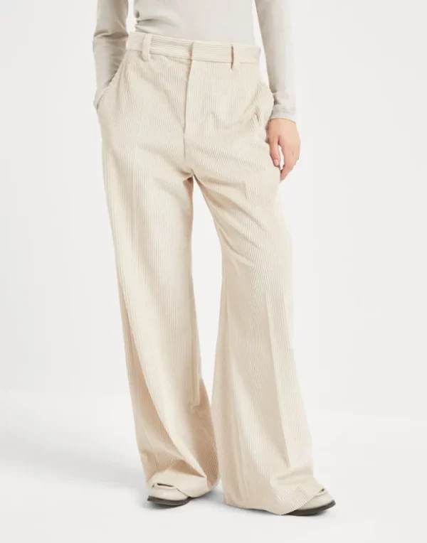 Cotton corduroy loose trousers with monili