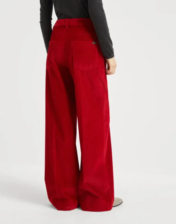 Cotton corduroy loose trousers with monili