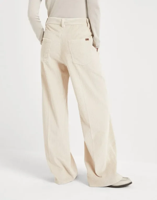 Cotton corduroy loose trousers with monili