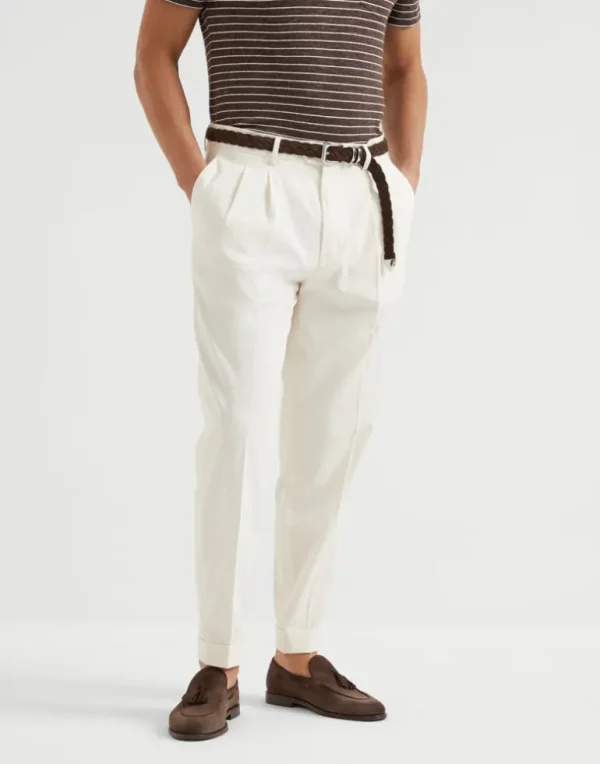 Cotton crêpe batavia leisure fit trousers with double pleats