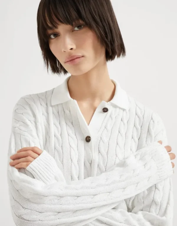 Cotton dazzling cables knit polo shirt