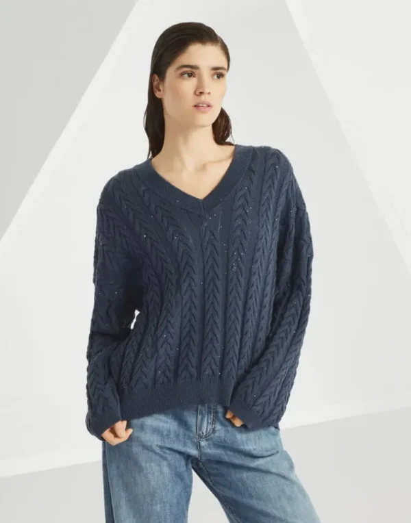 Cotton dazzling double cable sweater