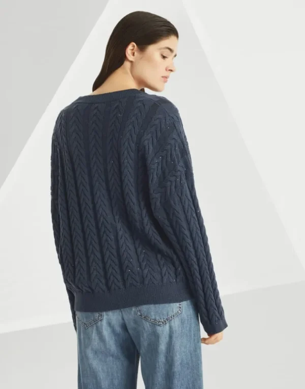 Cotton dazzling double cable sweater