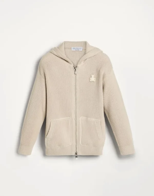 Cotton English rib Bernie cardigan with hood and zipper