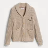 Cotton English rib cardigan with patch