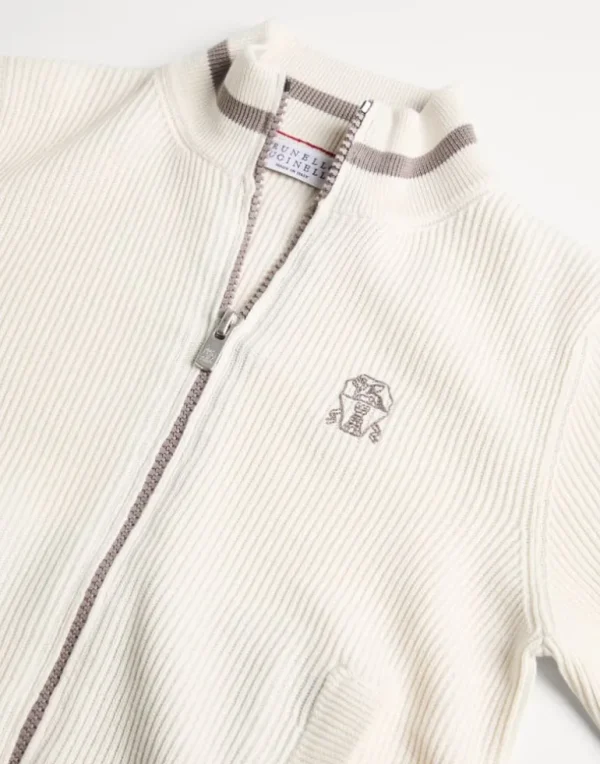 Cotton English rib cardigan with logo and zipper