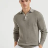 Cotton English rib knit polo with long raglan sleeves