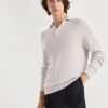 Cotton English rib knit polo with long raglan sleeves