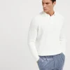 Cotton English rib knit polo with long raglan sleeves