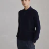 Cotton English rib knit polo with long raglan sleeves