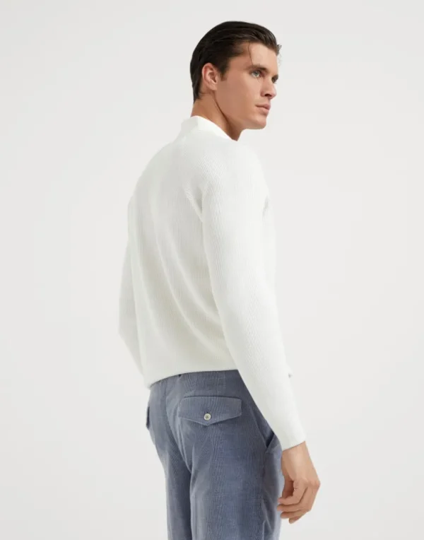 Cotton English rib knit polo with long raglan sleeves