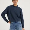 Cotton English rib polo-style sweater with monili