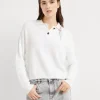 Cotton English rib polo-style sweater with monili