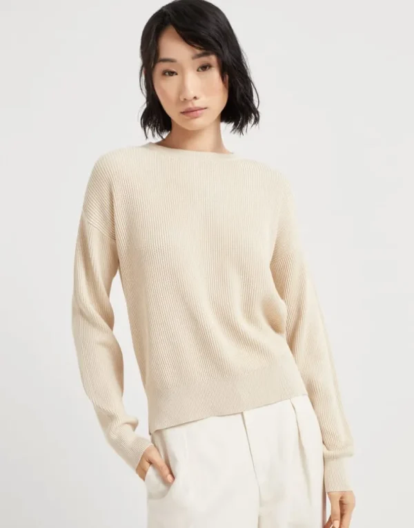 Cotton English rib sweater with monili