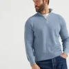 Cotton English rib sweater with half zip and raglan sleeves