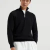 Cotton English rib sweater with half zip and raglan sleeves