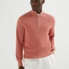 Cotton English rib sweater with half zip and raglan sleeves