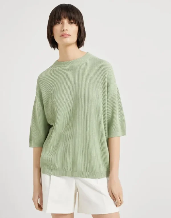 Cotton English rib sweater with monili