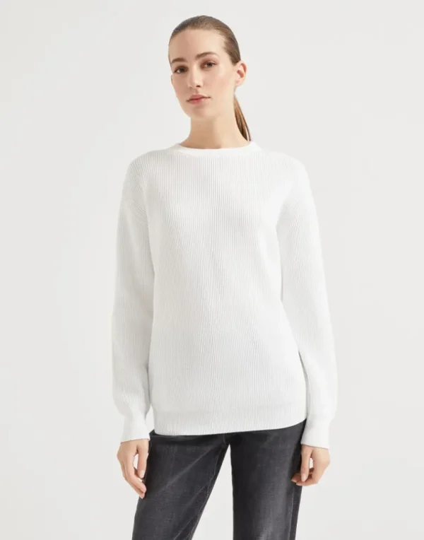 Cotton English rib sweater with monili