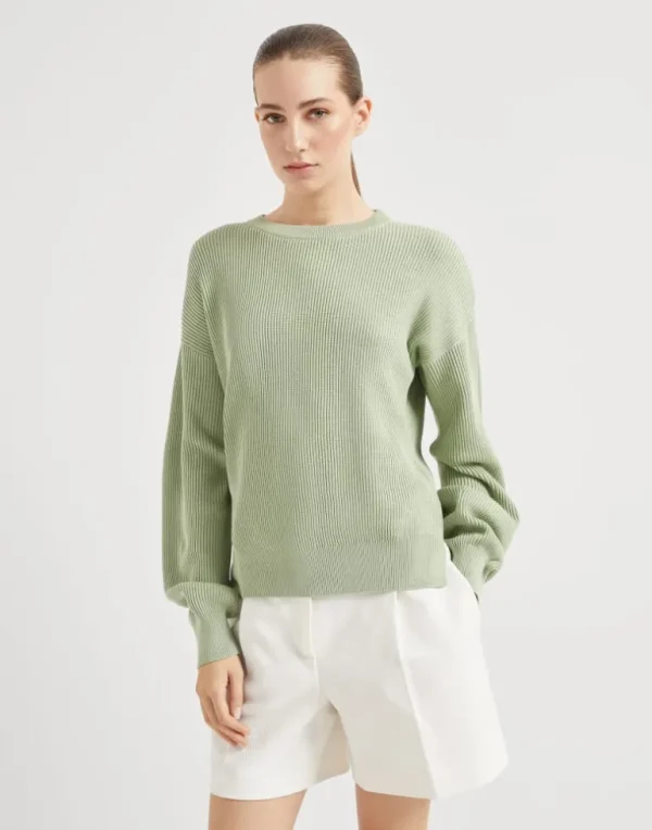 Cotton English rib sweater with monili